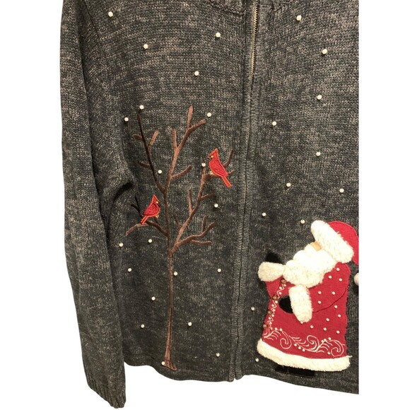 Vintage Mandal Bay Womens Long Sleeve Santa Embroidered Zip Up Cardigan L - Picture 2 of 6